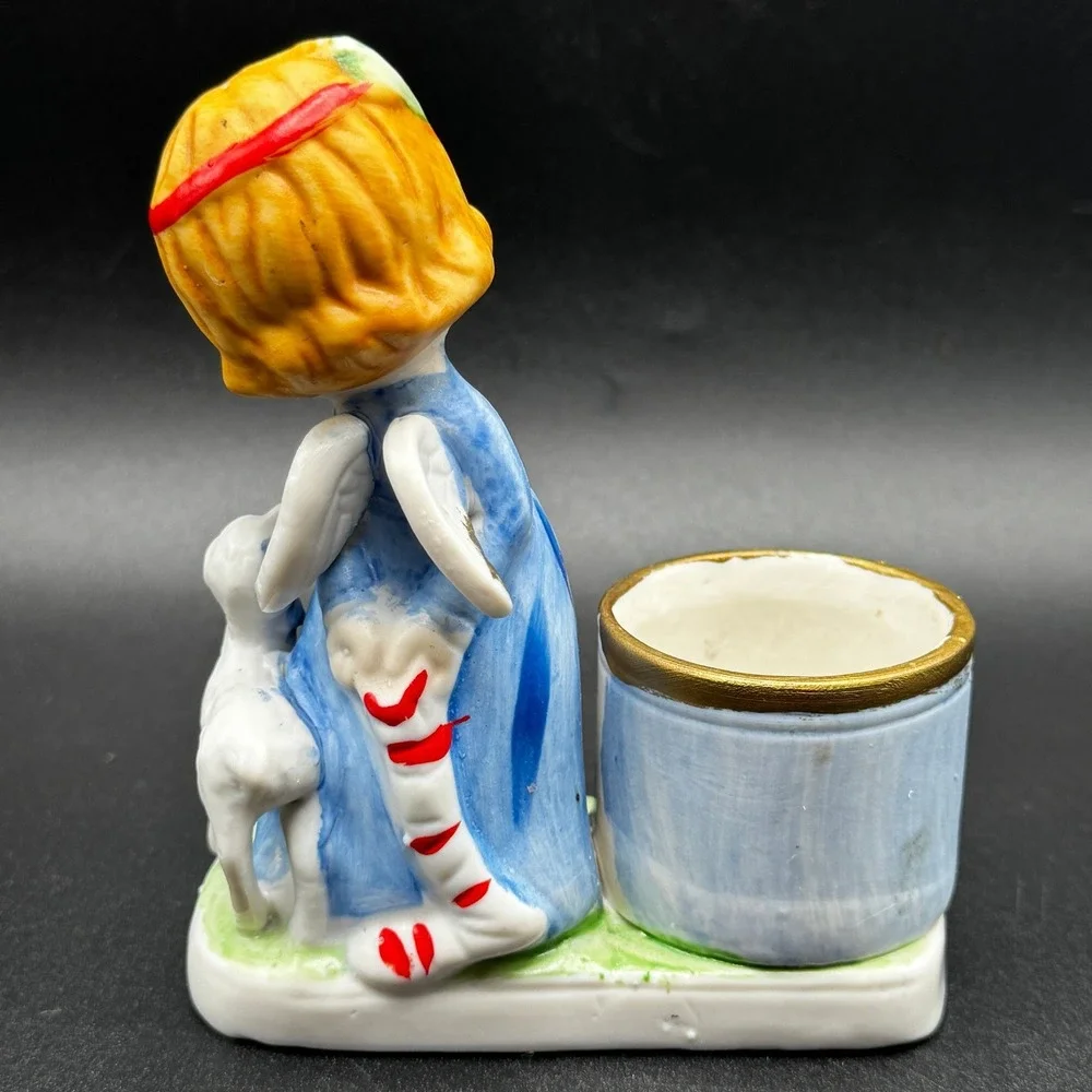 Vintage 1978 JASCO Christmas Luvkins Angel Lamb Porcelain Votive Candle Holder